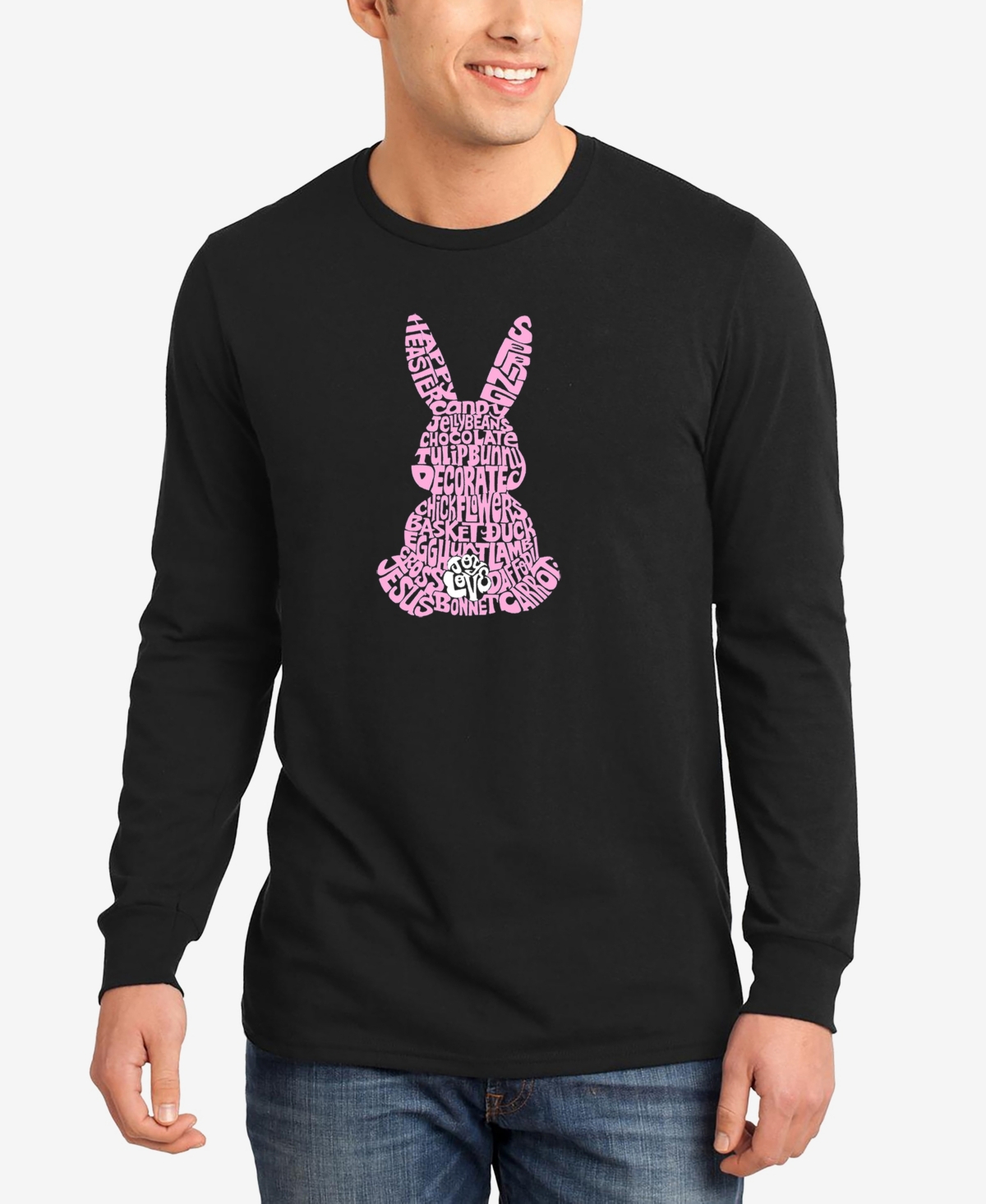 La Pop Art Men's Easter Rabbit Word Art Long Sleeve T-shirt In Black