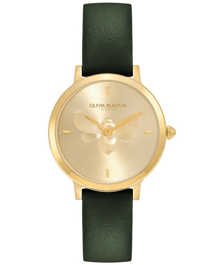 Olivia Burton Women's Ultra Slim Bee Green Leather Watch 28mm - Macy's