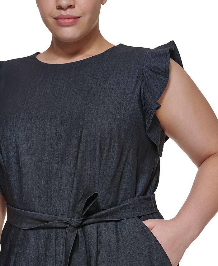 Calvin klein ruffle top sleeve belted jumpsuit
