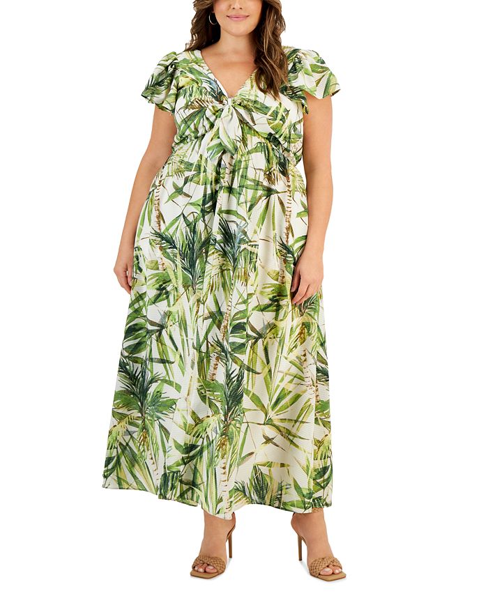 Taylor Plus Size Tropical-Print Short-Sleeve Maxi Dress - Macy's