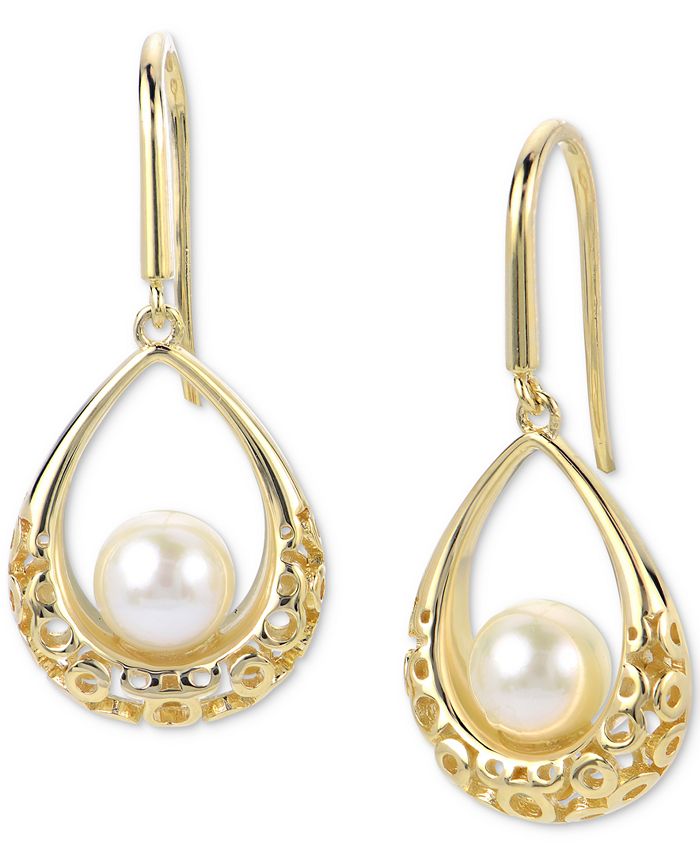 Macy's Cultured Freshwater Pearl (6mm) Textured Teardrop Drop Earrings in 14k  Gold-Plated Sterling Silver - Macy's