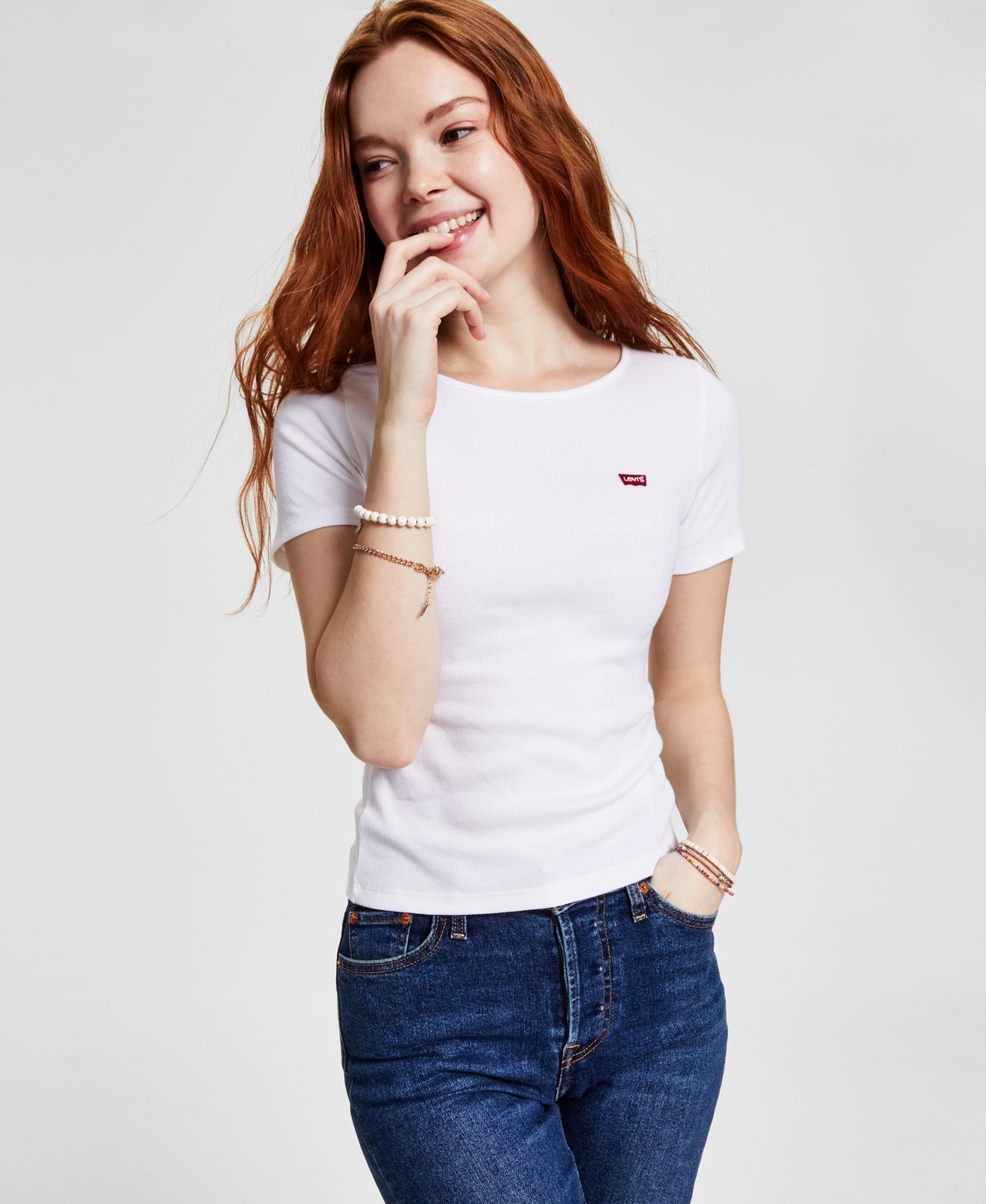 Shop Levi's Women's Slim Fit Honey Ribbed Logo T-shirt In White