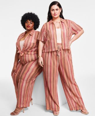 Nina Parker Trendy Plus Size Striped Crochet Top Pants