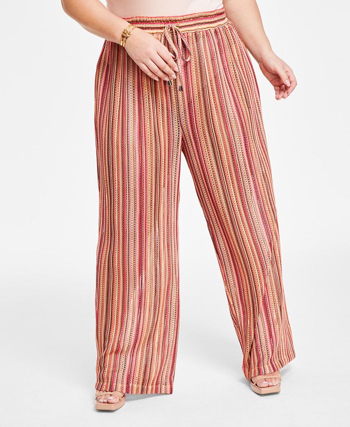 Nina Parker Trendy Plus Size Striped Crochet Pants - Macy's