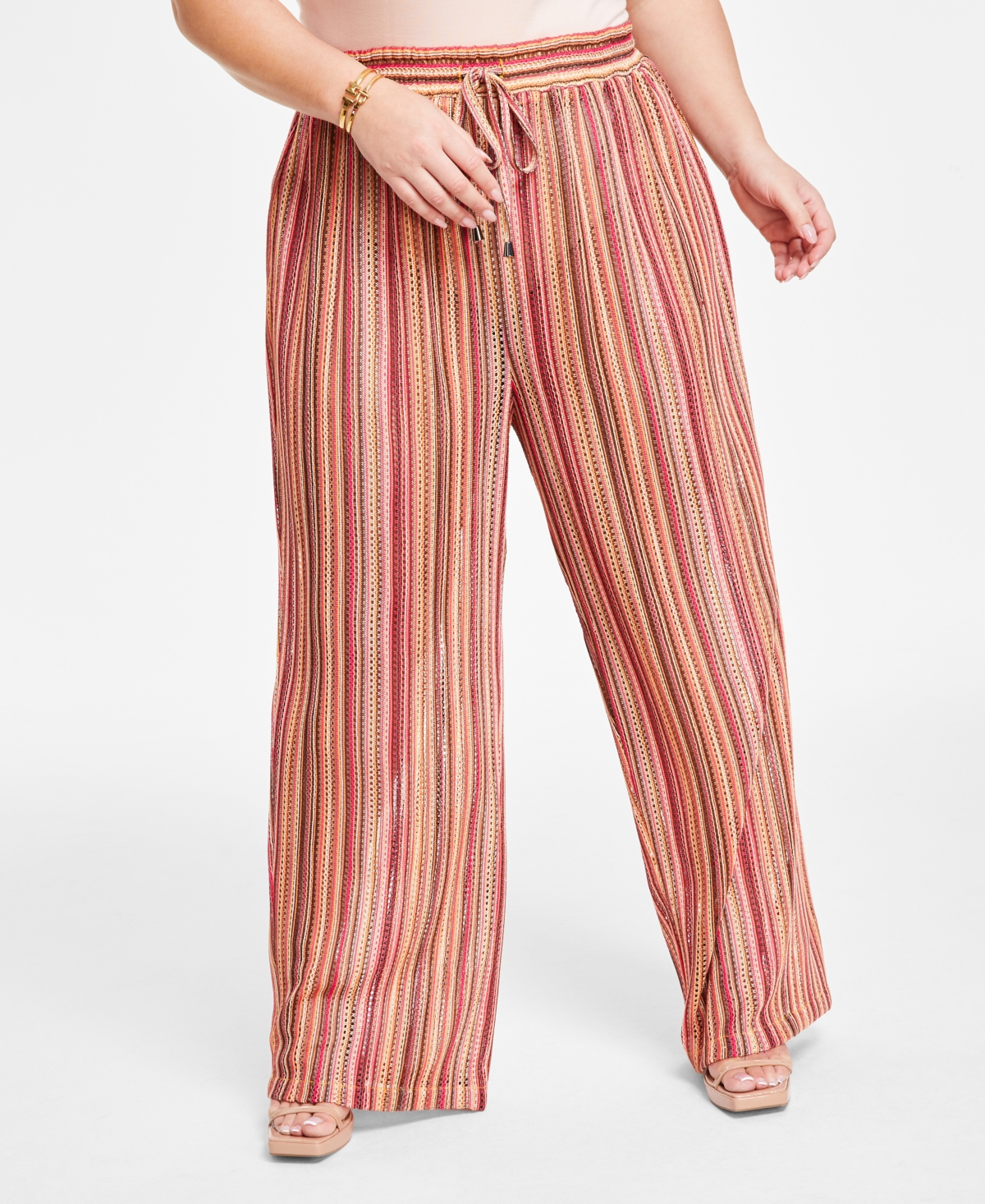 Nina Parker Trendy Plus Size Striped Crochet Pants