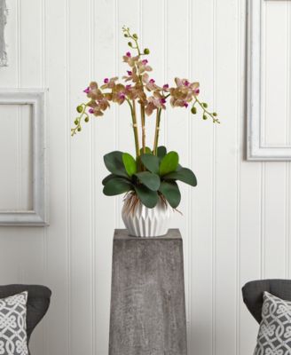 Phalaenopsis Orchid Silk Arrangement in White Vase