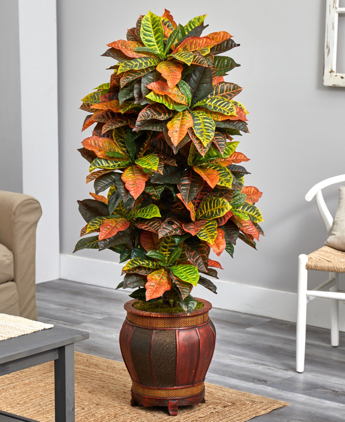 Nearly Natural 5.5' Croton Artificial Plant in Decorative Planter - Real Touch