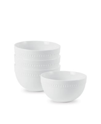 Everyday White by Fitz and Floyd Beaded 26 Ounce Soup Cereal Bowls, Set of 4