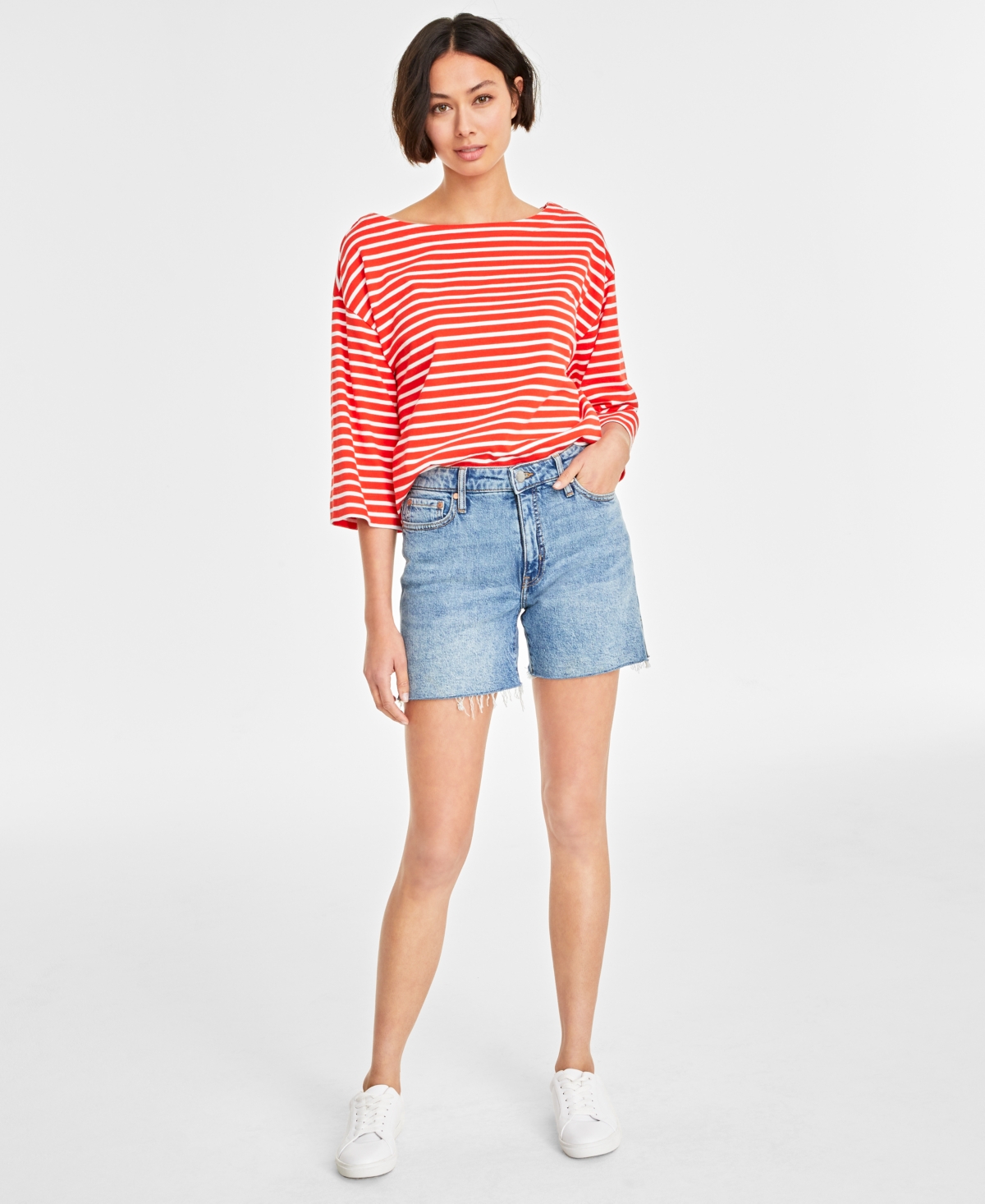On 34th Women's High Rise Raw-Hem Jean Shorts, Created for Macy's