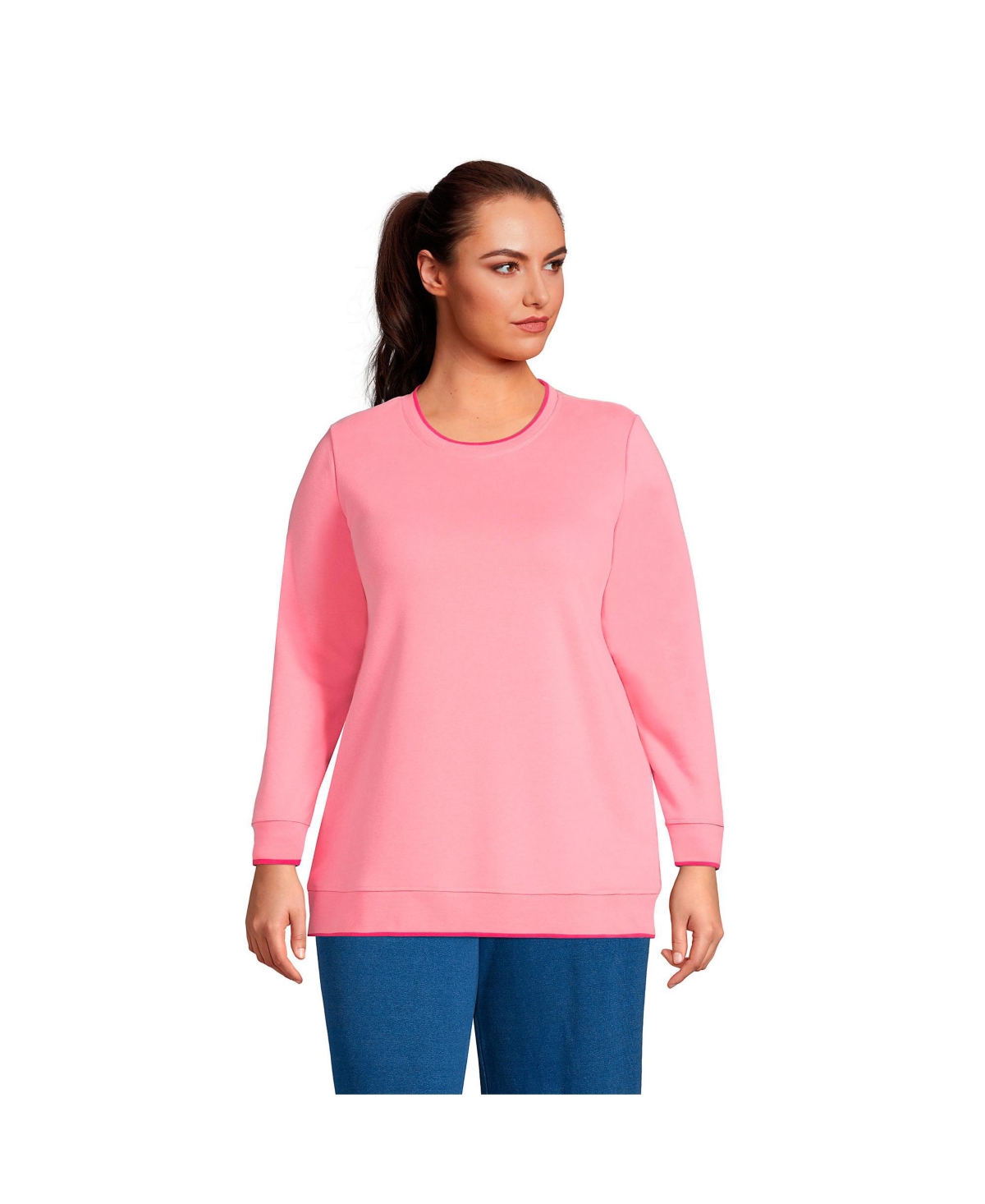 Lands' End Women's Plus Size Serious Sweats Crewneck Long Sleeve Sweatshirt  Tunic