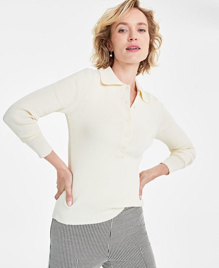 On 34th Women's Ribbed Long-Sleeve Crewneck Top, Created for Macy's - Macy's