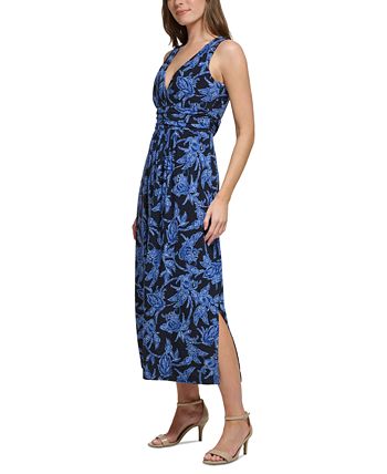 Tommy Hilfiger Women's Feathered Floral Printed V-Neck Maxi Dress - Macy's