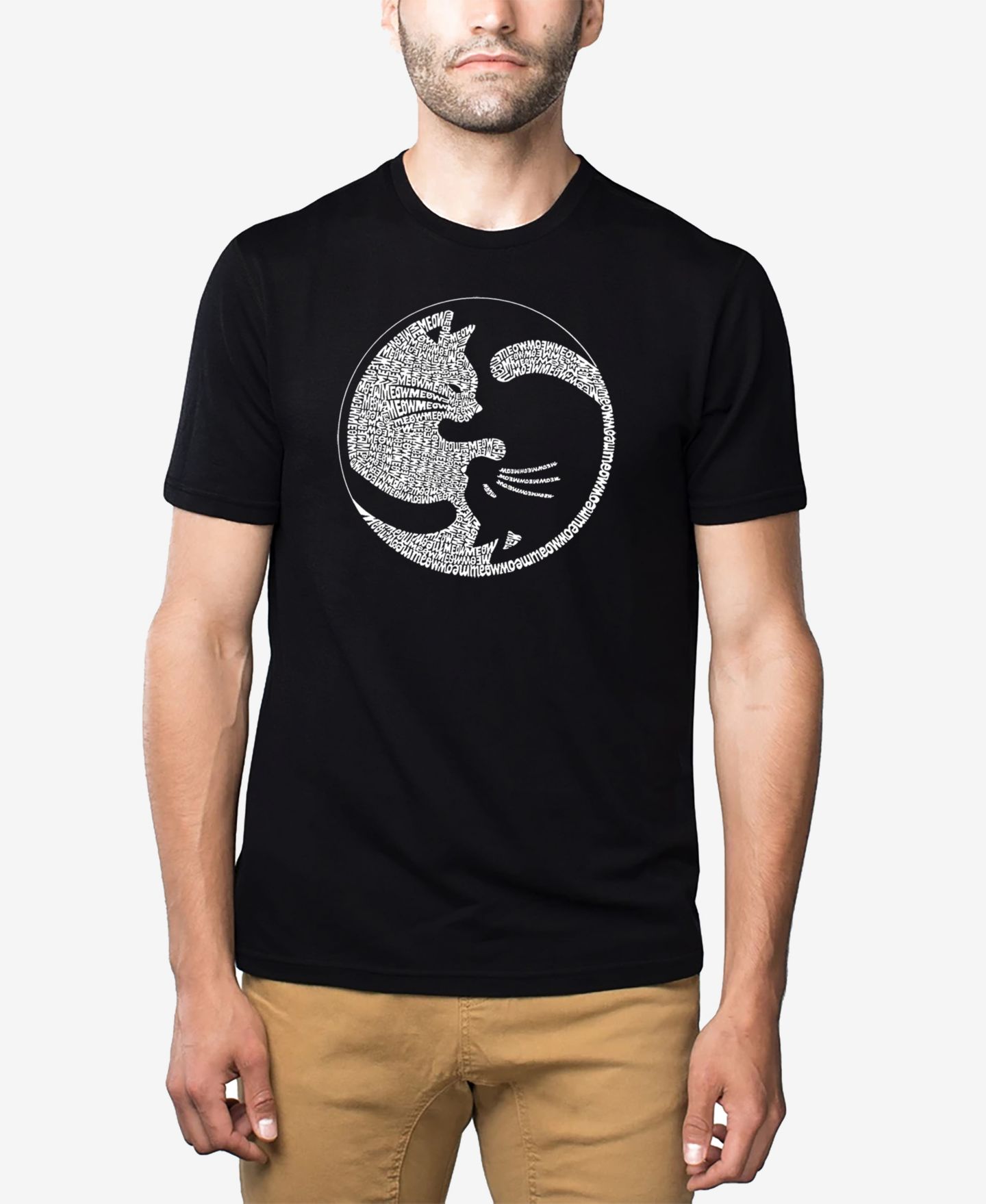Мужская футболка LA Pop Art Cotton/Poly Blend Word Art - Yin Yang Cat, цвет: Чёрный — фото 1