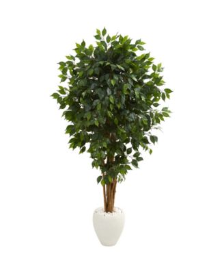 Nearly Natural - 6' Ficus Artificial Tree in White Planter
