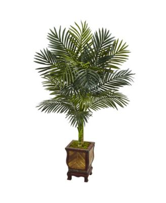 Nearly Natural - 4.5' Golden Cane Palm Artificial Tree in Decorative Wood Planter