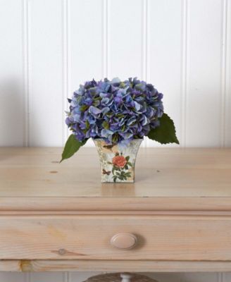 Blue Hydrangea Artificial Arrangement with Floral Planter