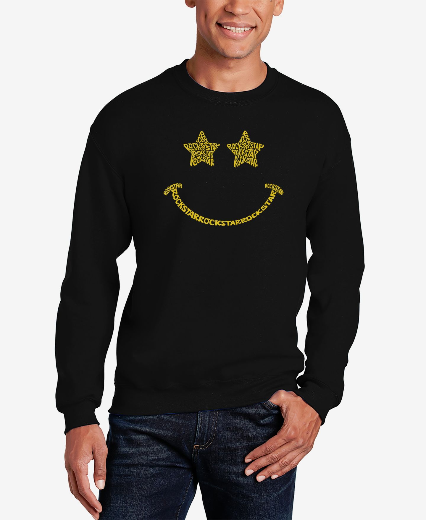 Мужская толстовка LA Pop Art Word Art Crewneck Rockstar Smiley, цвет: Чёрный — фото 1