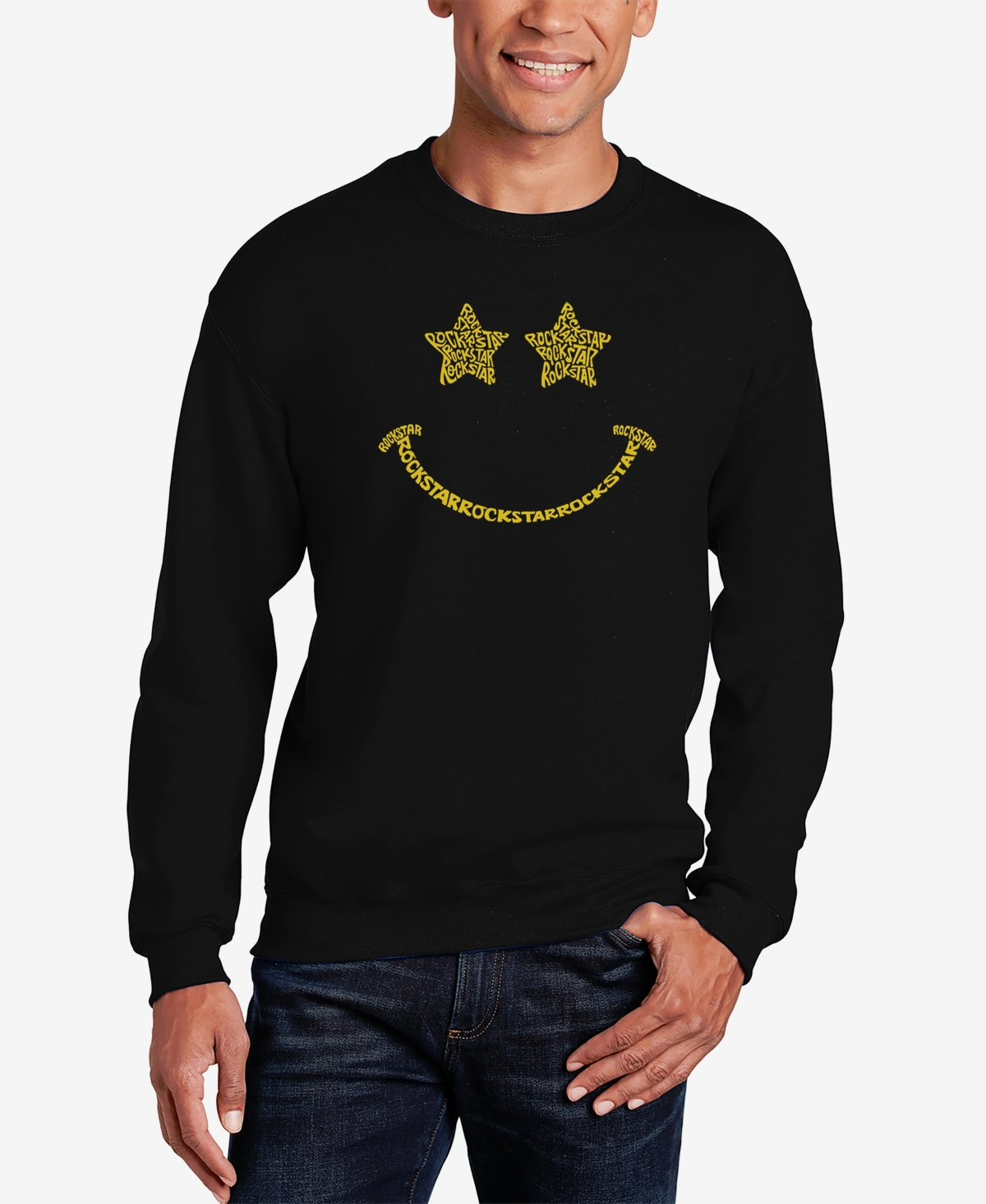 La Pop Art Men's Word Art Crewneck Rockstar Smiley Sweatshirt In Black