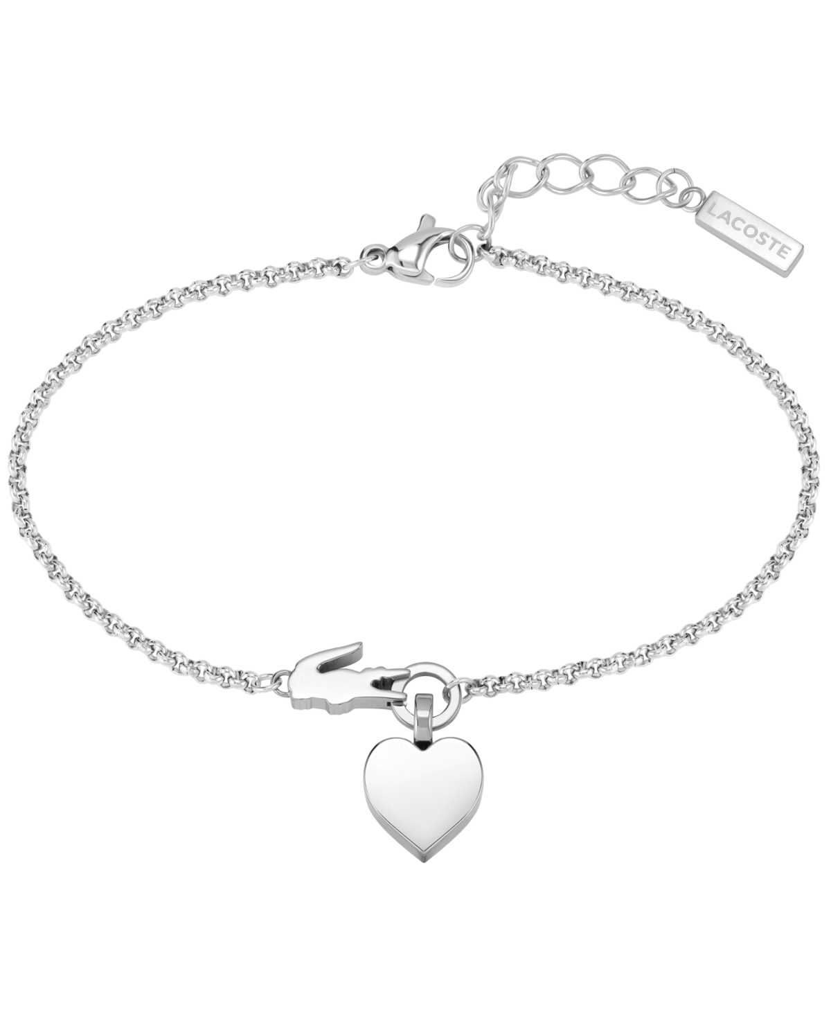 Lacoste Stainless Steel Crocodile Heart Bracelet In Silver