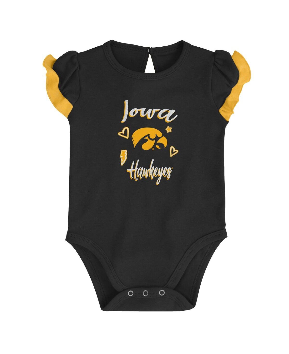 Shop Outerstuff Girls Newborn And Infant Black, Gold Iowa Hawkeyes Too Much Love Two-piece Bodysuit Set In Black,gold