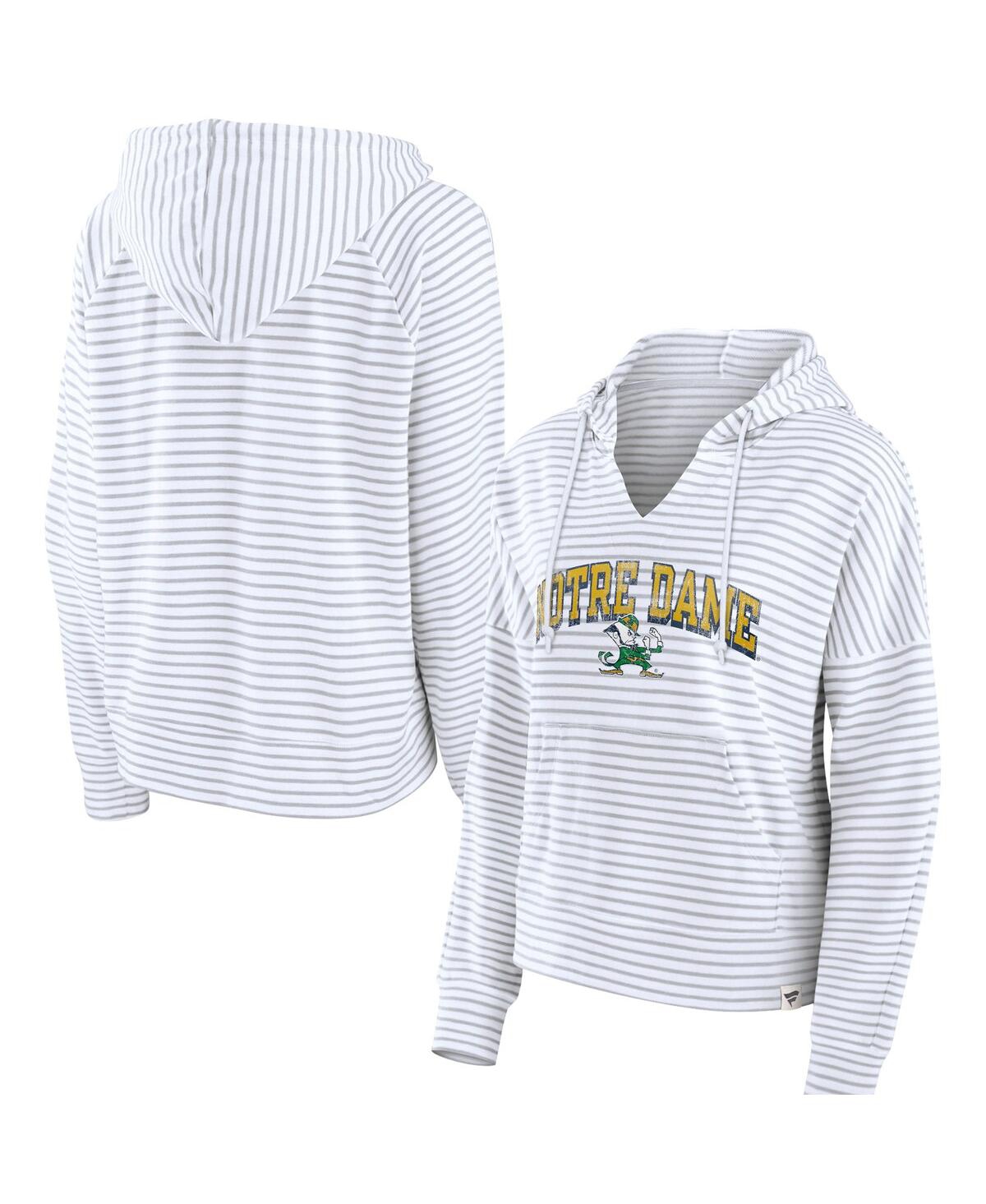 Women's FanaticsNotre Dame Fighting Irish Striped Notch Neck Pullover Hoodie - White
