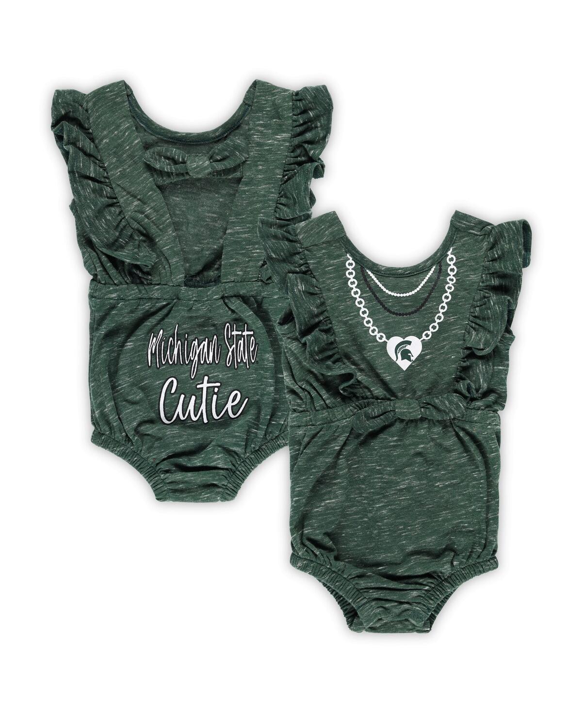 Colosseum Babies' Girls Newborn And Infant  Green Michigan State Spartans Gidget Ruffle Bodysuit