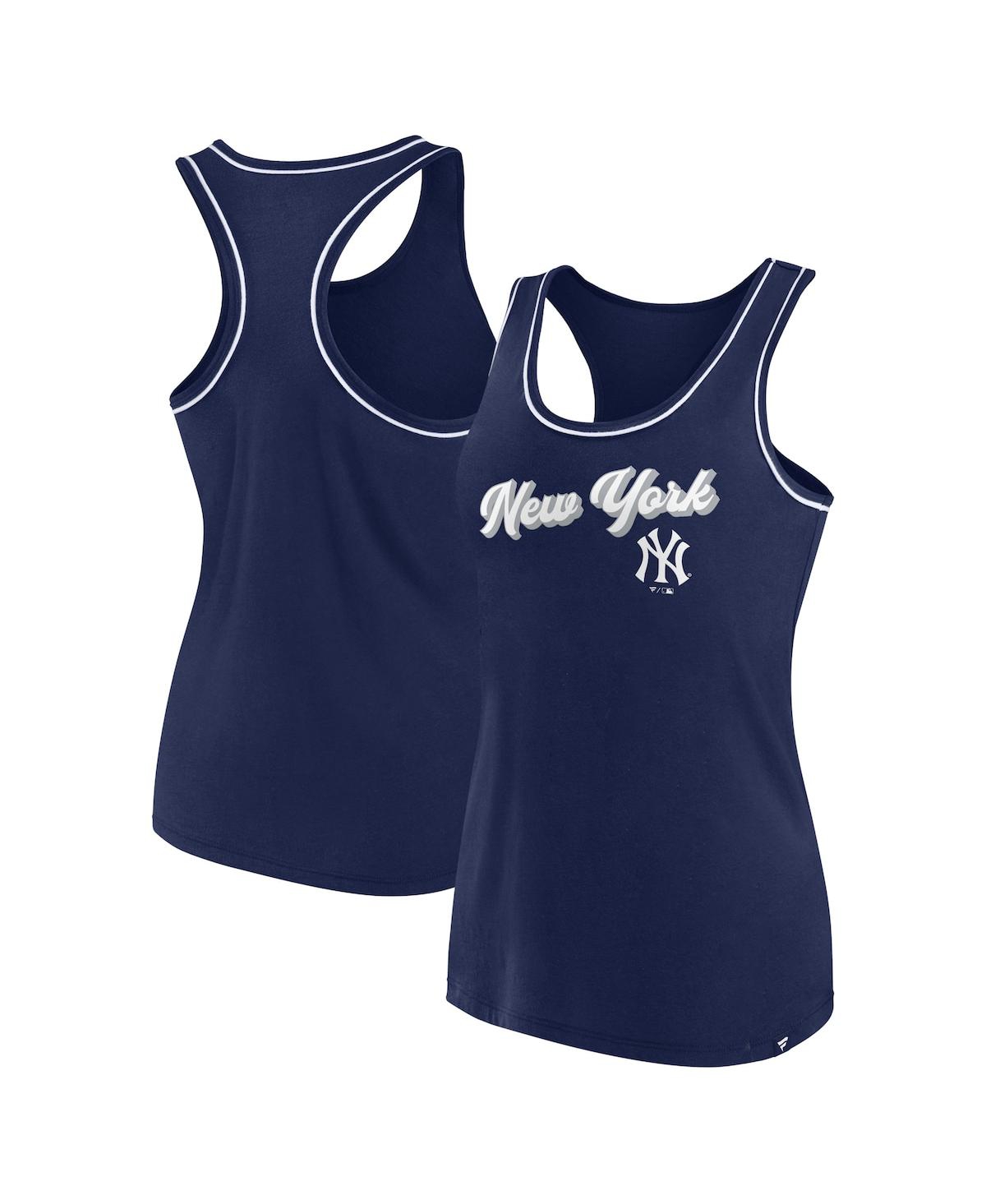 Shop Fanatics Women's  Navy New York Yankees Wordmark Logo Racerback Tank Top