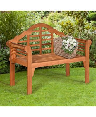 49'' Outdoor Folding Bench Eucalyptus Wood Backrest Armrest