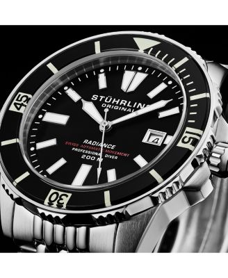 Men s Radiance Heritage 1006 43mm Swiss Automatic Diver Watch, Black Dial & Bezel, Oyster-Style Bracelet, Exhibition Caseback, 200M WR