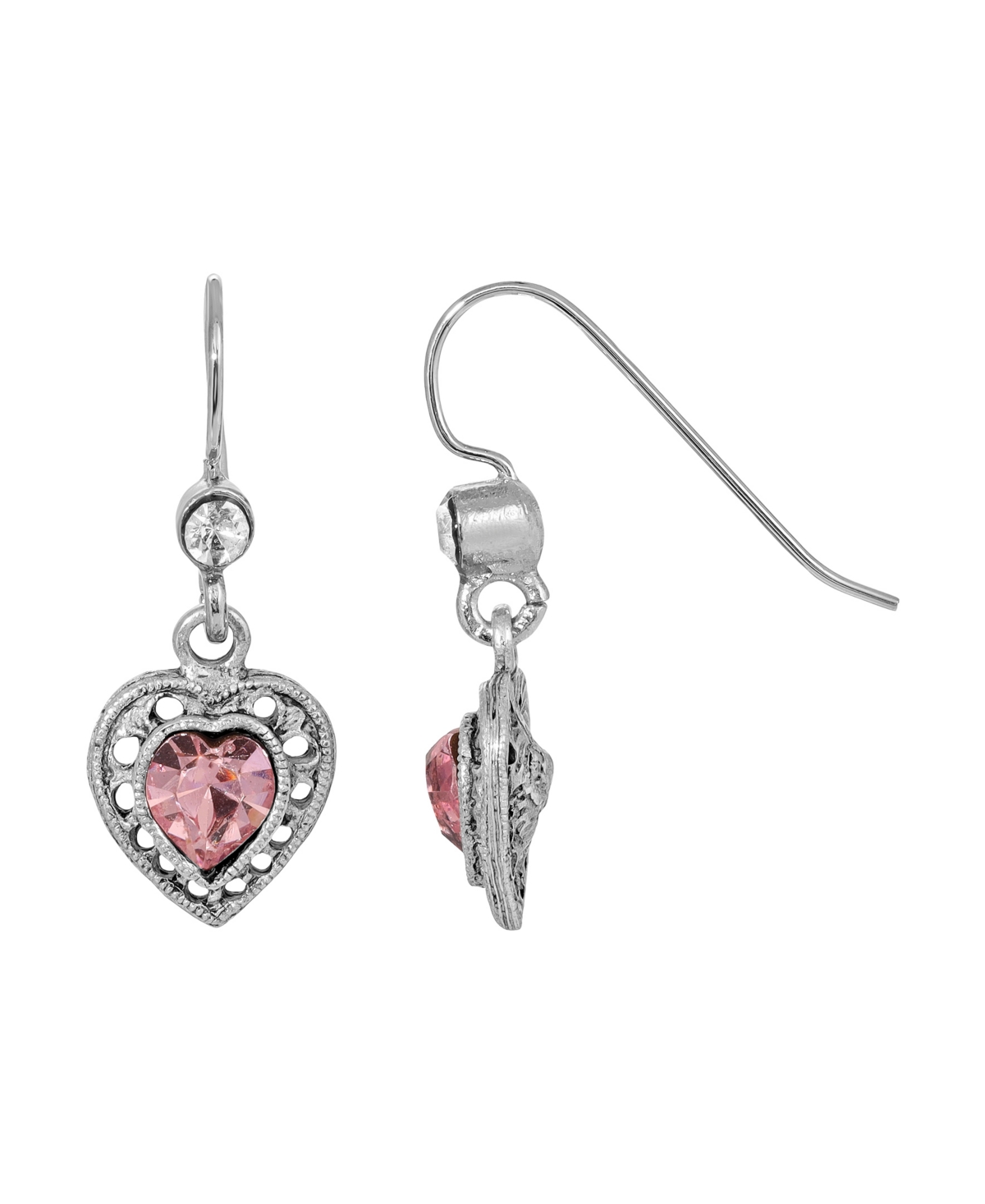 2028 Crystal Heart Drop Earrings In Pink