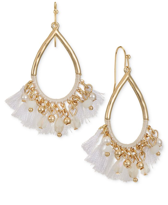 Style & Co Mixed Bead & Tassel Open PearShape Drop Earrings, Created