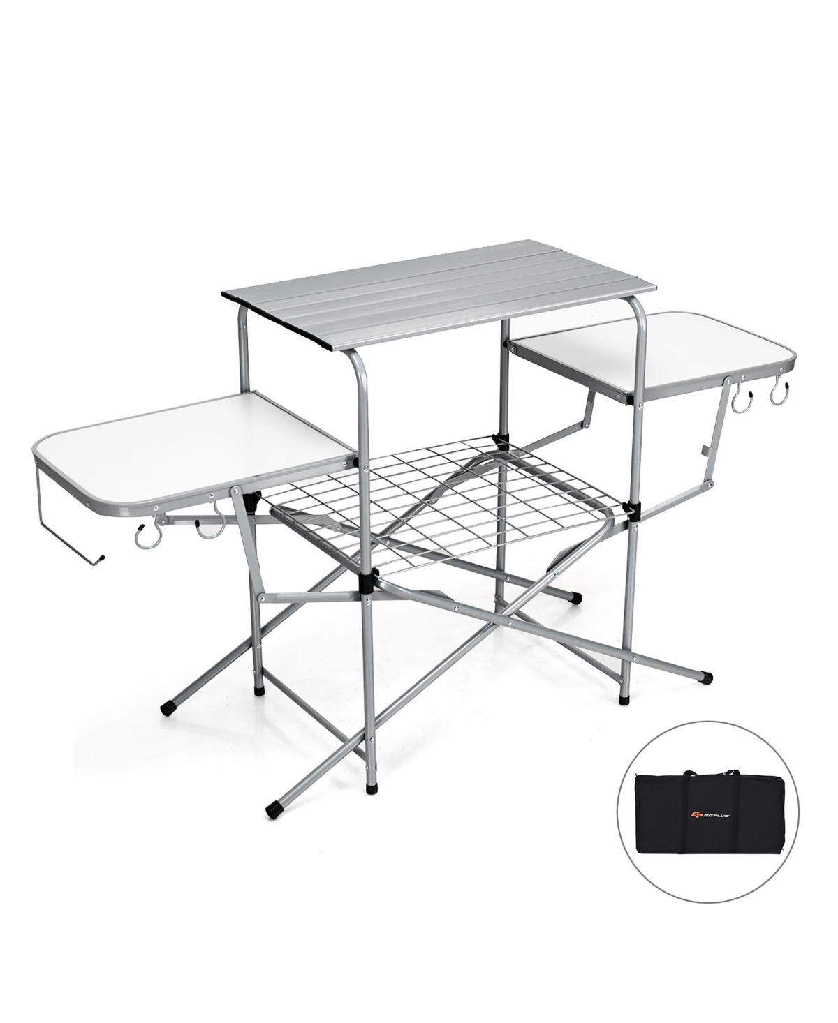 Foldable Camping Table Outdoor Kitchen Portable Grilling - Silver
