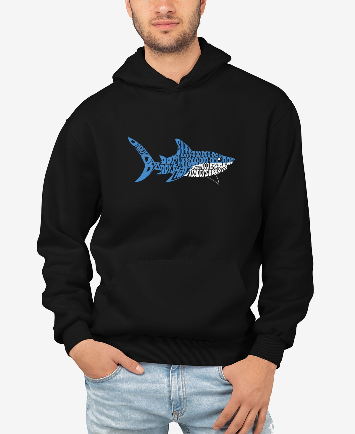 La Pop Art Men's Word Art Daddy Shark Hooded Sweatshirt In Black