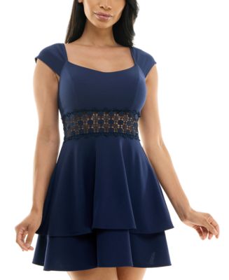B Darlin Juniors' Lace-Trim Cap-Sleeve A-Line Dress - Macy's