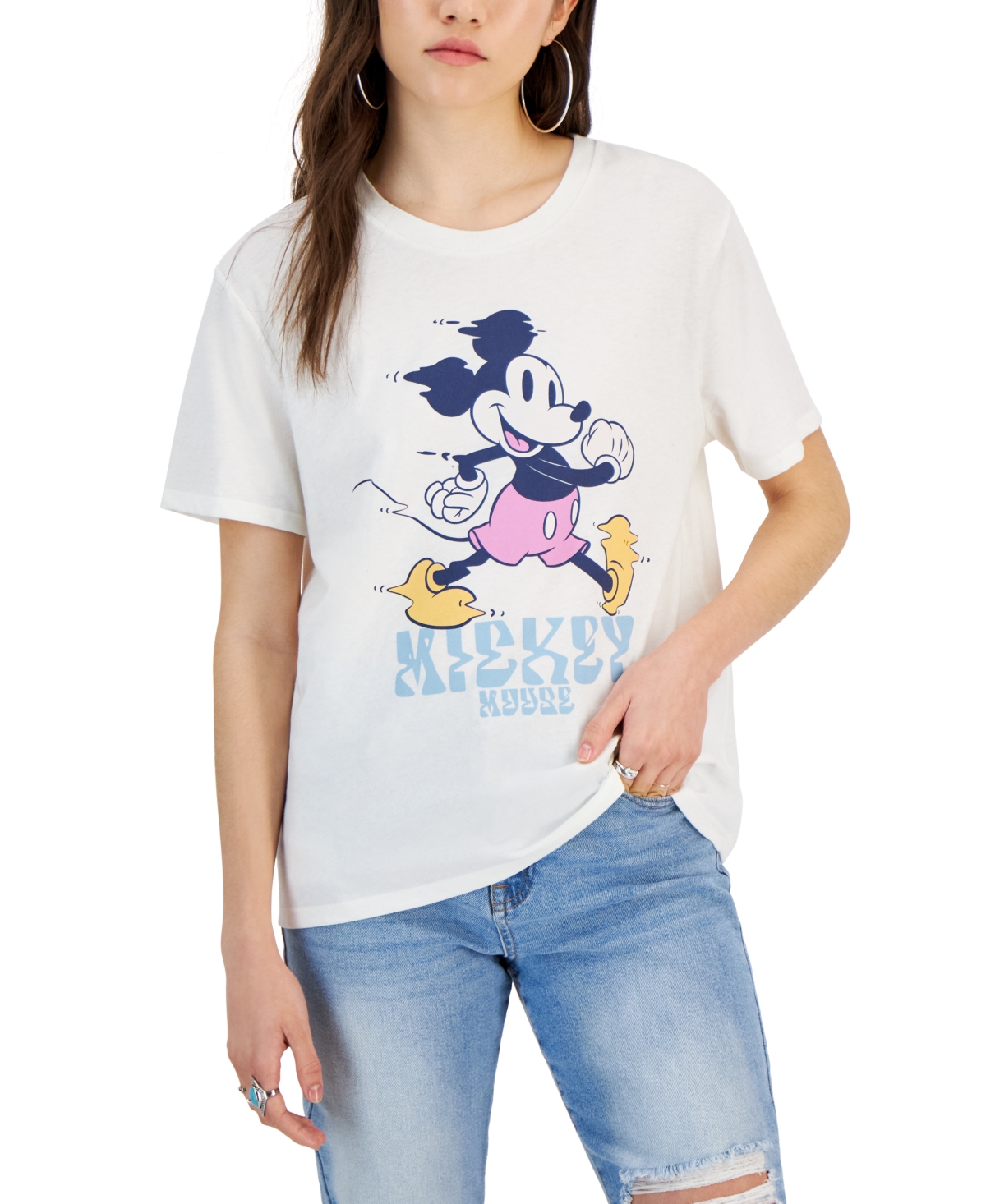 Disney Juniors' Mickey Mouse Graphic Short-sleeved T-shirt In Marshmallow