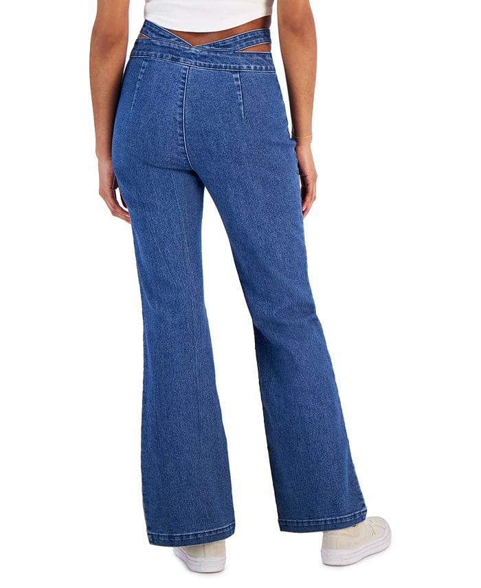 Tinseltown Juniors' High-Rise Cut-Out Flare-Leg Jeans, Created for Macy ...