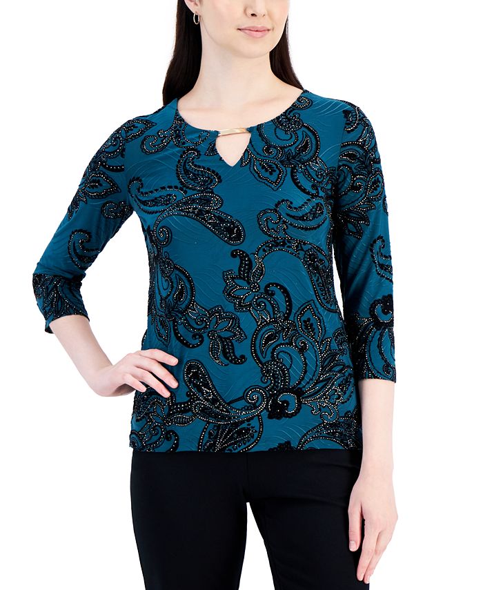 JM Collection Plus Size Embellished Keyhole Top, Created for