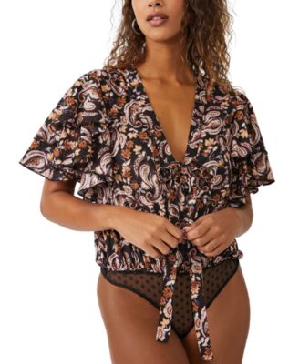 Free People - Women's Call Me Later Flutter-Sleeve Bodysuit