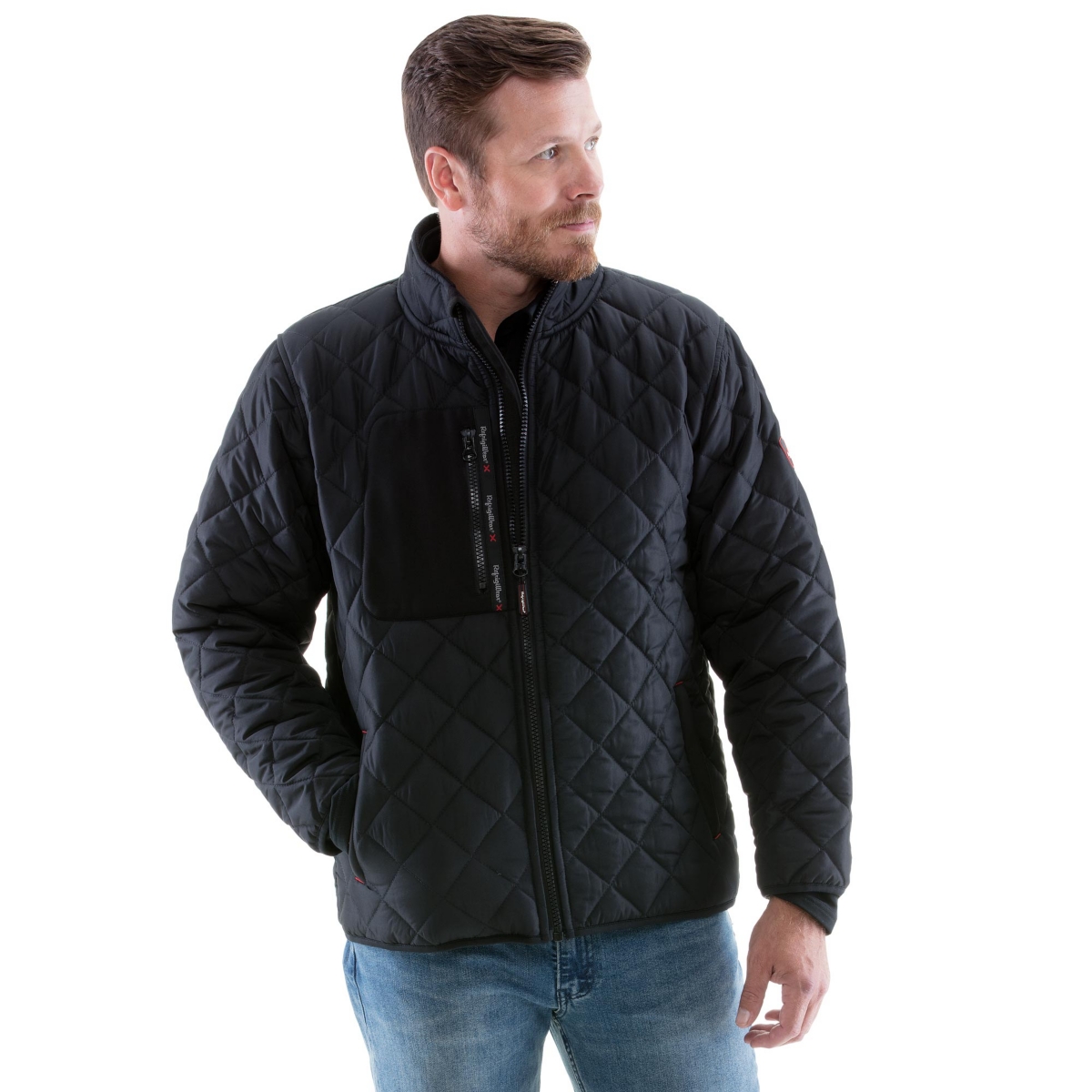 Men's Insulated Diamond Quilted Jacket with Fleece Lined Collar - Black