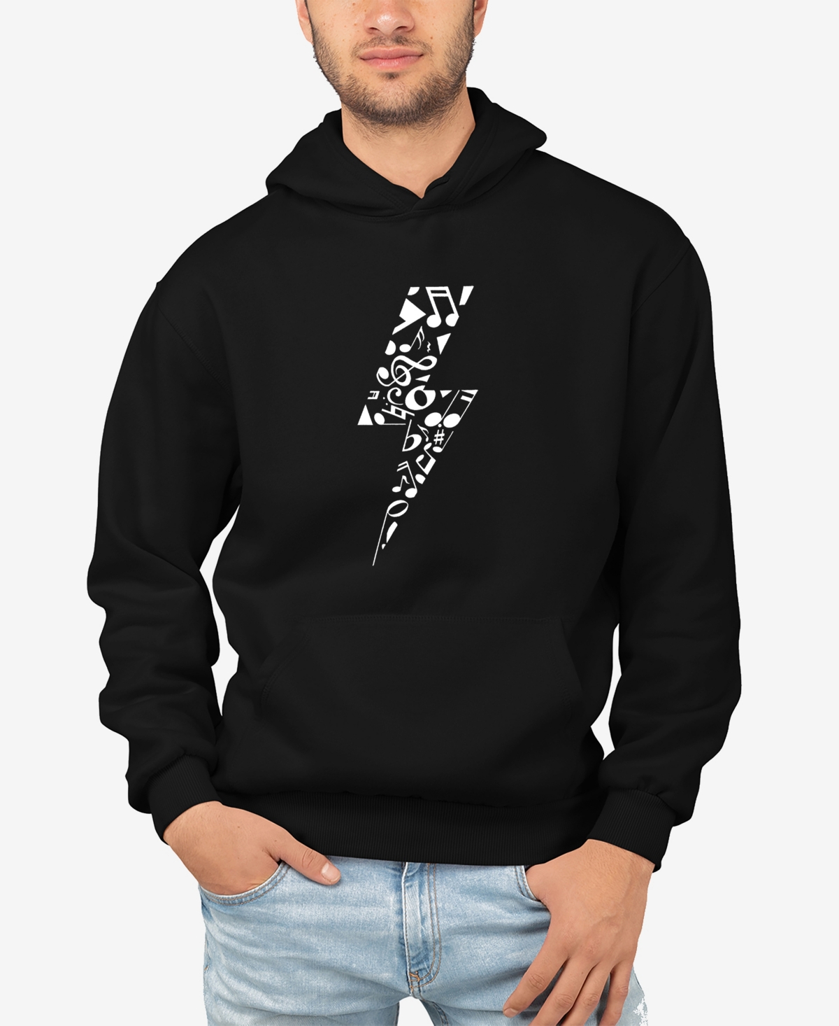 La Pop Art Men's Lightning Bolt Word Art Long Sleeve Hooded Sweatshirt In Black