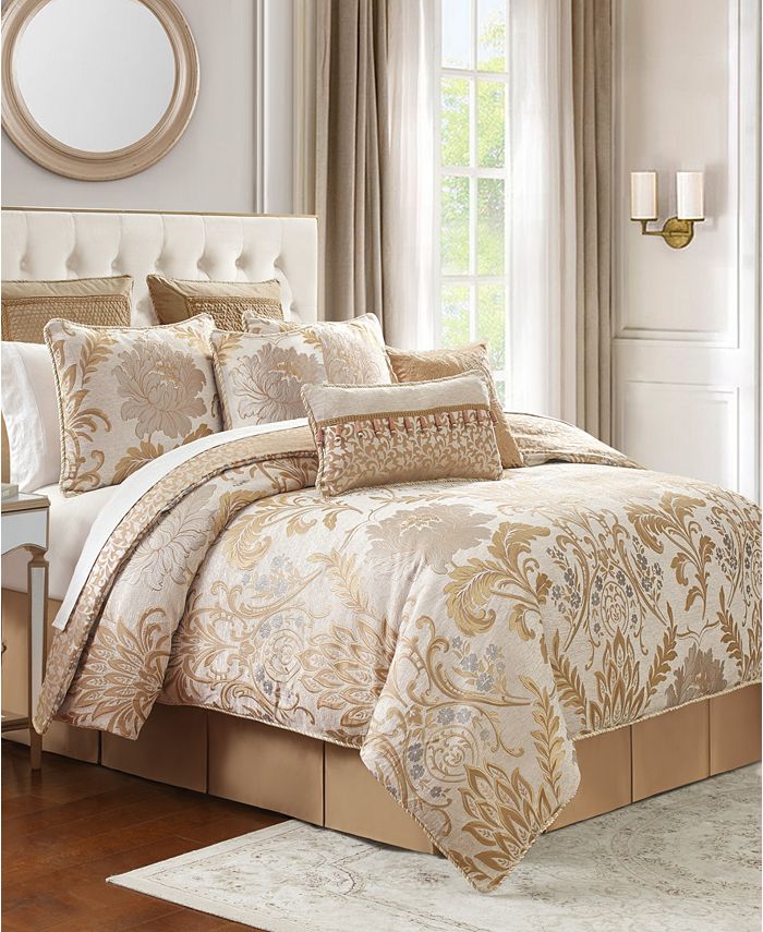 Set Trapunta Queen Waterford Arezzo 6 Pezzi - Piumone, Federe, Federe Euro E Mantovana In Blu Polveroso E Jacquard - Lino Fine Per Camera Da Letto