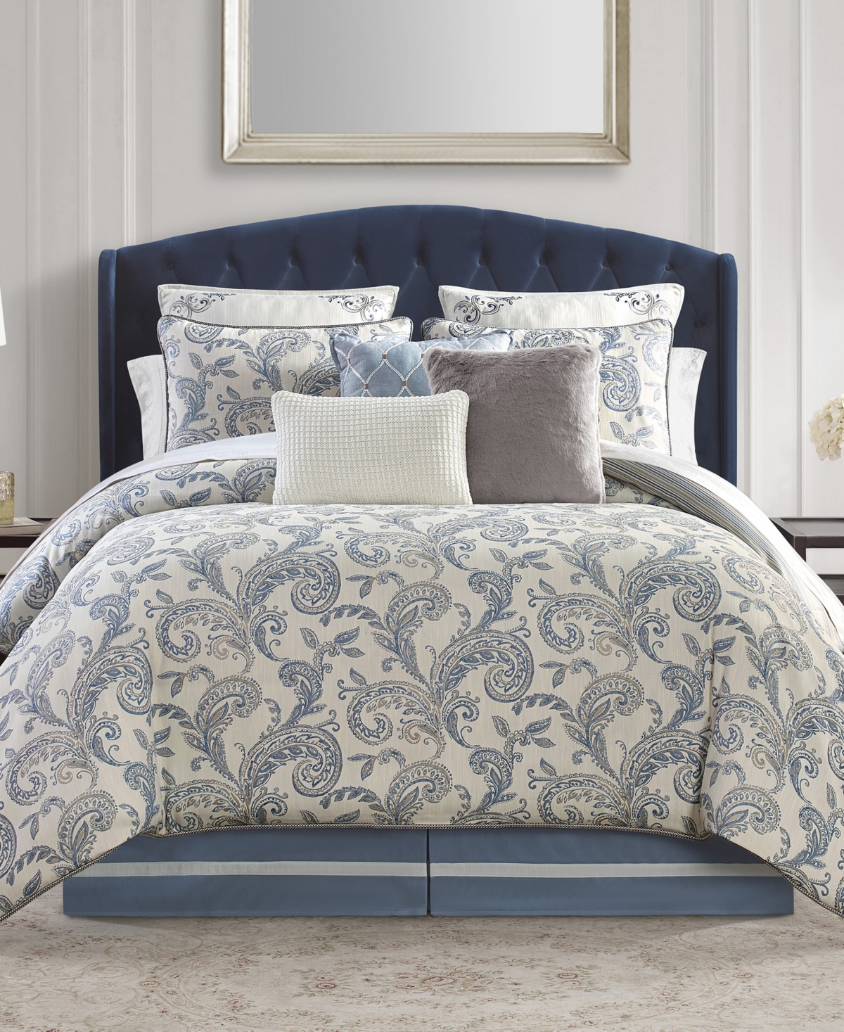 Waterford Florence 6 Piece Comforter Set, California King In Chambray Blue
