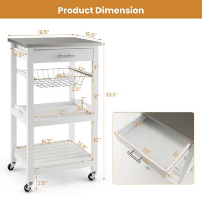 Stainless Steel Top Compact Rolling Kitchen Cart with Basket and Storage
