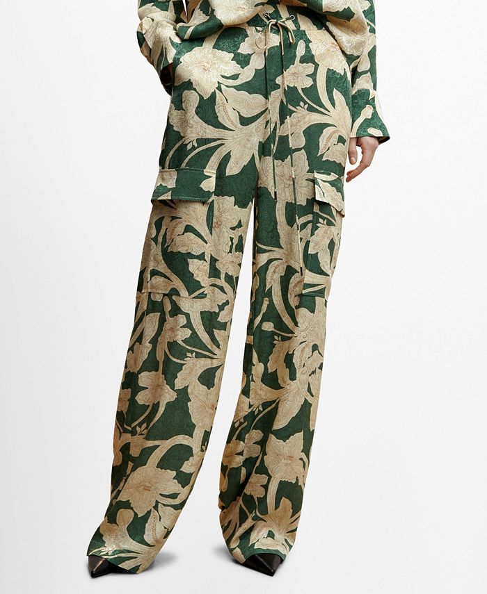 MANGO Women's Floral Jacquard Pocketed Pants - Macy's