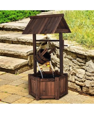 Garden Rustic Wishing Well Water Fountain Wooden Outdoor