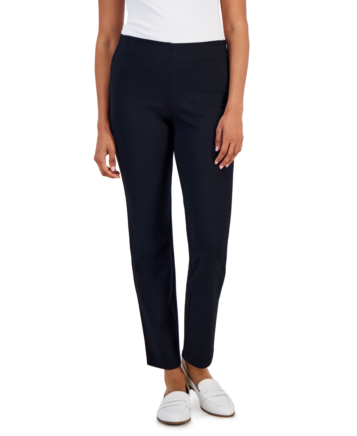 Jm Collection Petite Pull-on Ponte-knit Pants, Created For Macy's In Deep Black