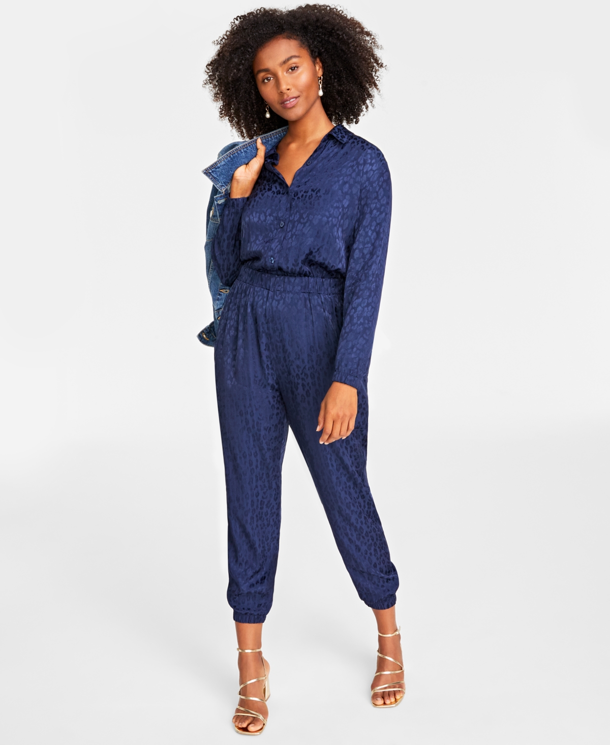 Blue animal print jumpsuit new arrivals