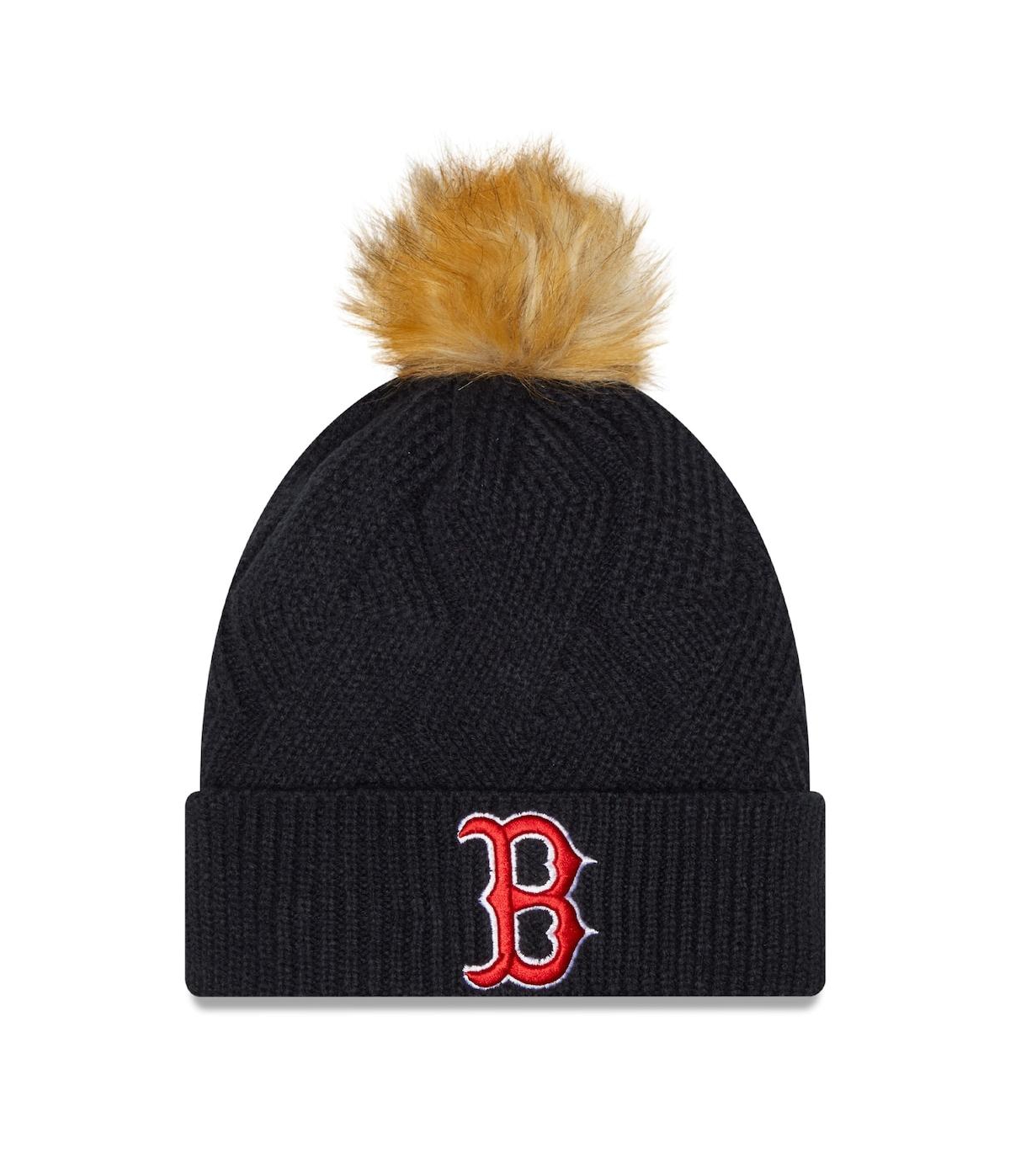 New Era Women's  Navy Boston Red Sox Snowy Cuffed Knit Hat With Pom