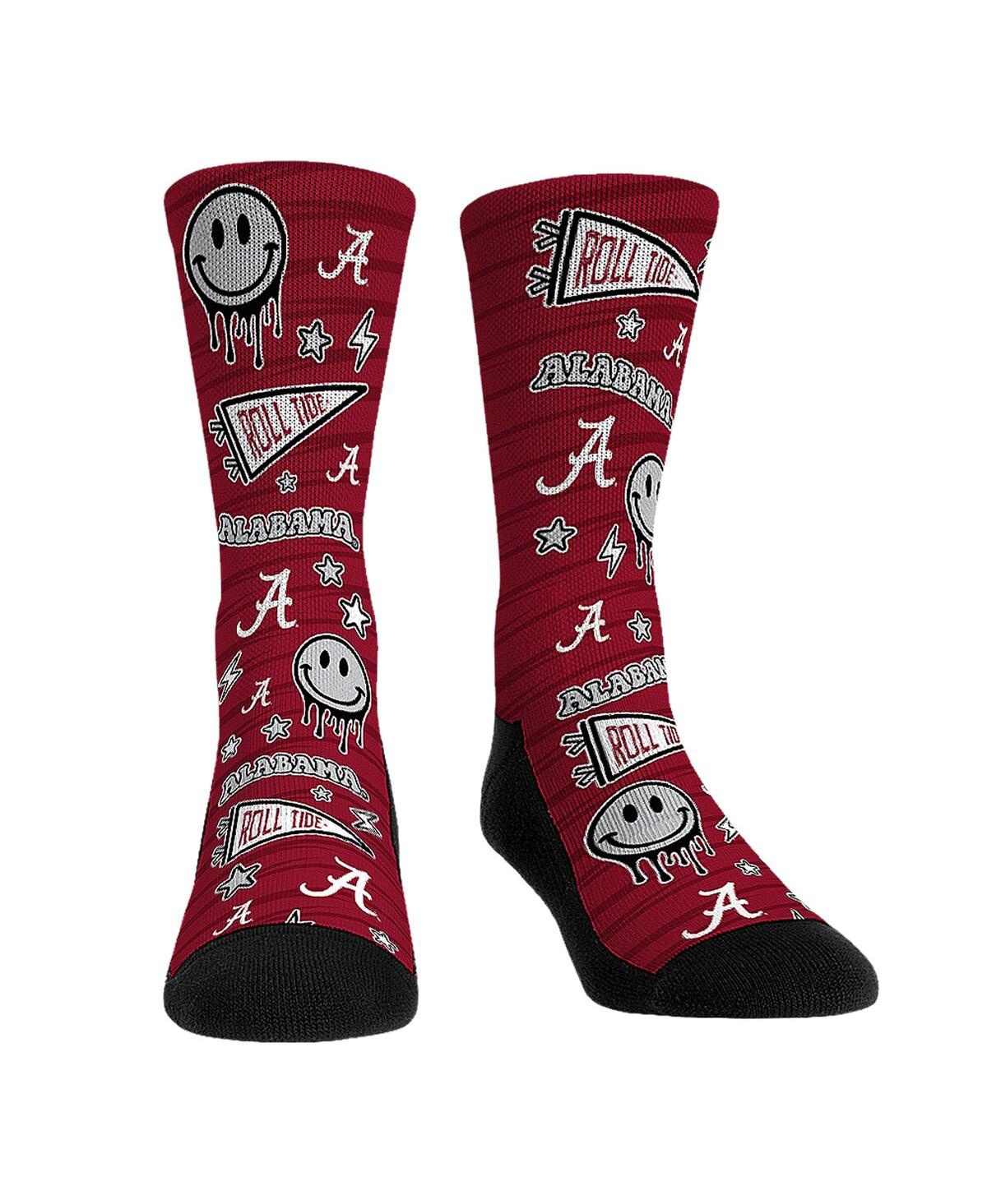 Rock 'em Men's And Women's  Socks Alabama Crimson Tide Smiley Stickers Crew Socks In Multi