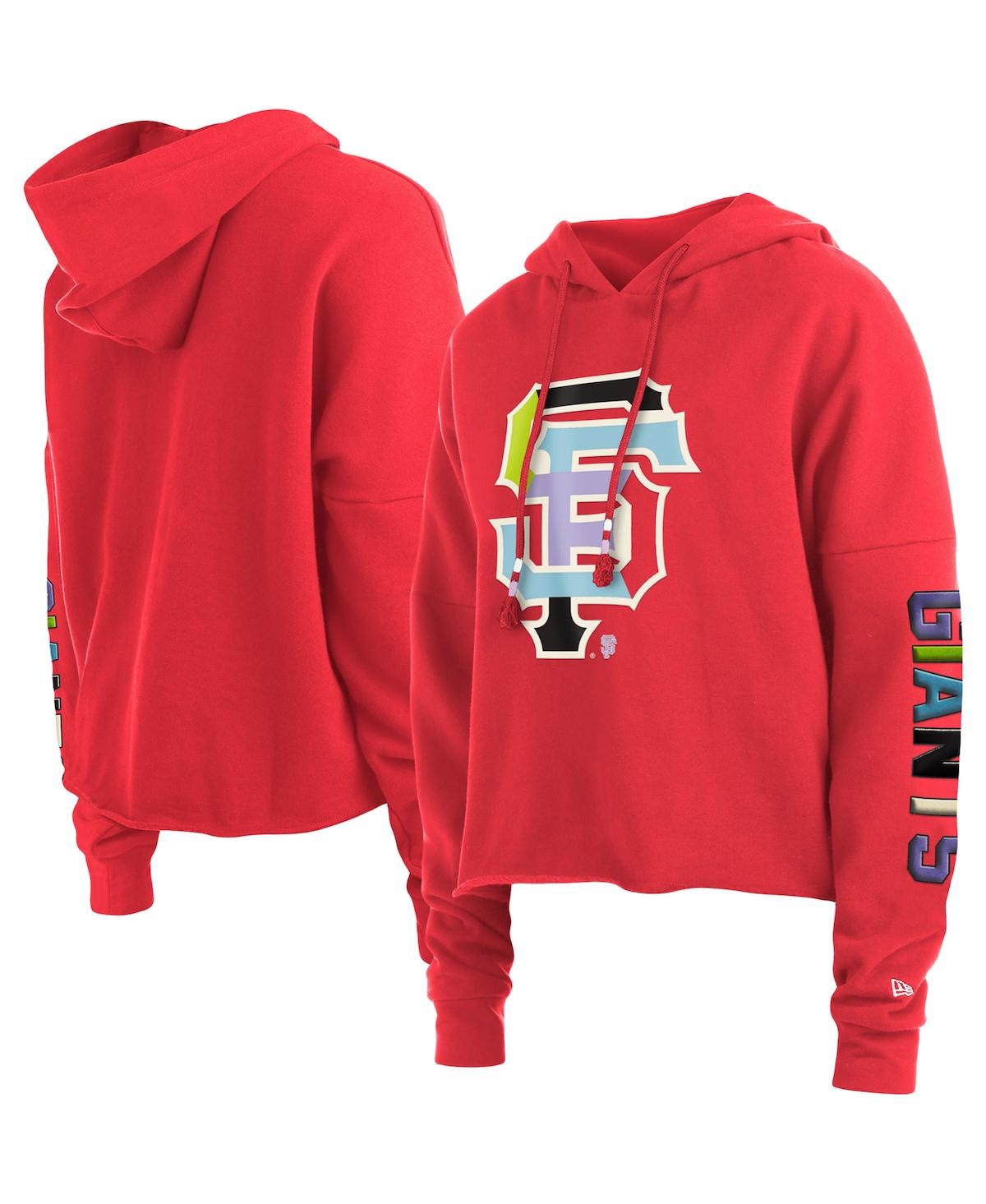 NEW ERA WOMEN'S NEW ERA RED SAN FRANCISCO GIANTS FASHION HIGH HIP PULLOVER HOODIE 